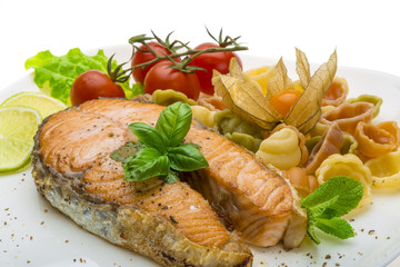 Grilled salmon with pasta