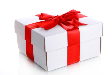 gift box with red ribbon, isolated on white