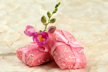 Natural handmade soap, on beige background