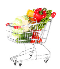 Fresh vegetables in trolley isolated on white