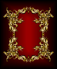 Gold frame on the dark red background