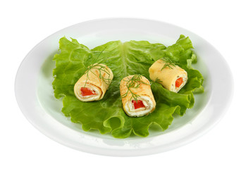 Egg rolls with cheese cream and paprika,