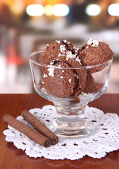 Delicious ice cream on table in cafe