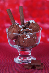 Delicious ice cream on table on bright background