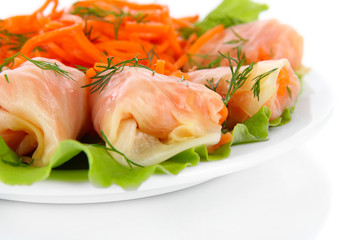Stuffed cabbage rolls isolated on white