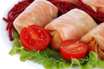 Stuffed cabbage rolls isolated on white