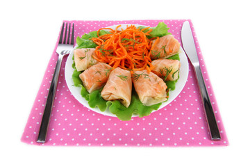 Stuffed cabbage rolls isolated on white