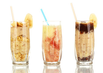 Delicious fruit smoothies isolated on white