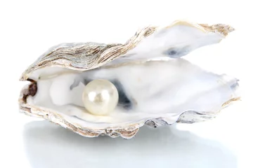 Crédence de cuisine en plexiglas Salle de bain Huître ouverte avec perle isolated on white