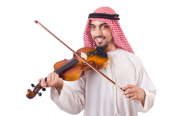Arab man playing music on white