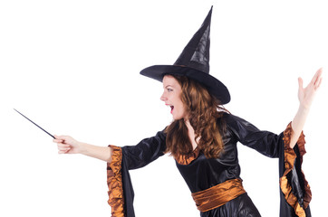 Witch with wand isolated on the white