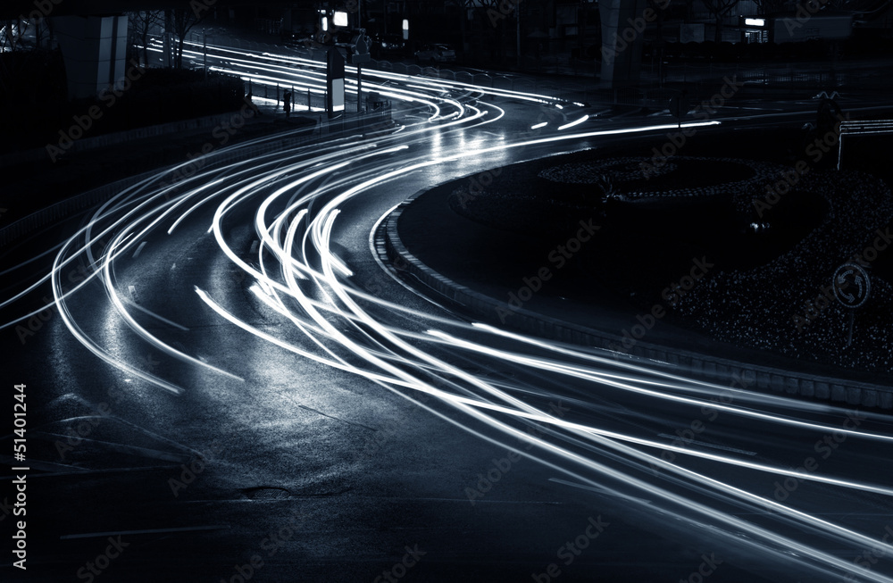 Wall mural the light trails on the steet in shanghai china.