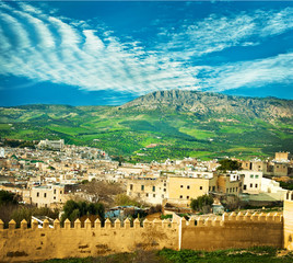 Morocco, a landscape of a city wall in the city of Fes