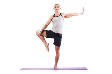 Man doing exercises on white