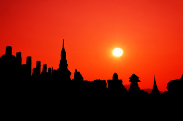 silhouette pagoda at the Thai temple Buddha church