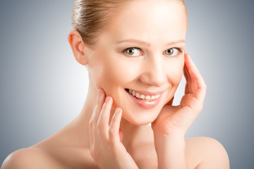 skin care. face beautiful young healthy woman