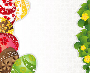 Multi-colored Easter eggs with wildflowers