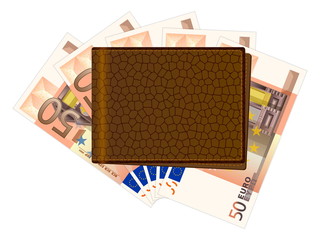 wallet with fifty euro banknotes