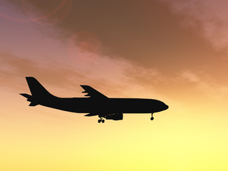 Fototapeta na wymiar Conceptual plane silhouette at sunset