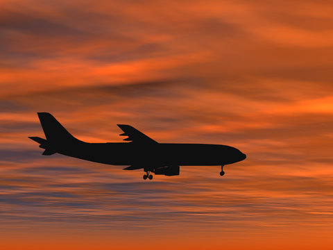 Conceptual plane silhouette at sunset © high_resolution
