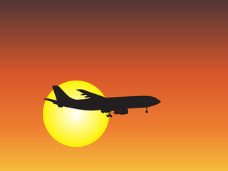 Conceptual plane silhouette at sunset