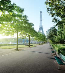 Fototapeta premium sunny morning and Eiffel Tower, Paris, France