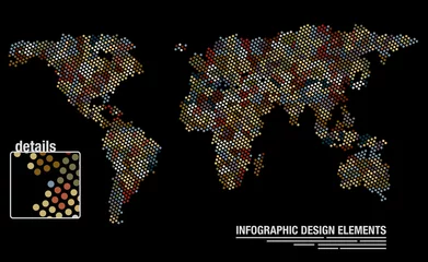 Papier Peint photo Pixels Carte du monde des cercles