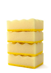 Stacked Yellow Sponge Household Cleaning Tool Isolated