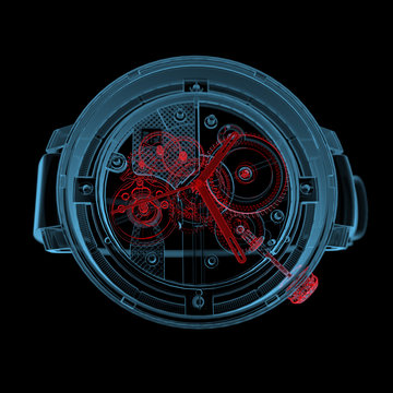 Wristwatch (3D xray red and blue transparent)