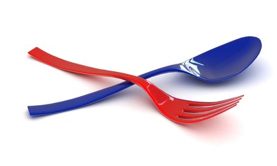 plastic fork and spoon in a 3-d visualization