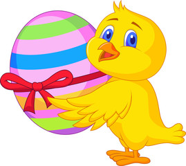 Cute chicken cartoon with easter egg