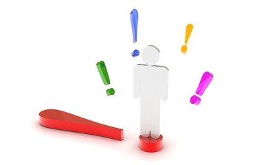 3d person next to an exclamation mark