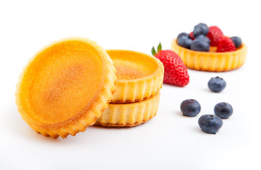 sweet cake with fruits isolated on white