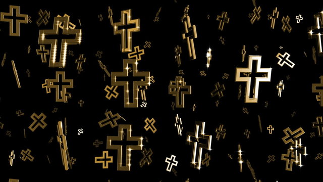 Looping Silver and Gold Cross Symbols Falling