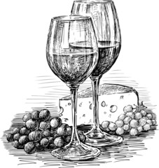 wine glasses and cheese - 51413230