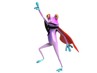 Fototapeta na wymiar funny frog, crazy frog , super frog , hero frog 