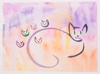 hand drawn illustration of cat family - 51414236