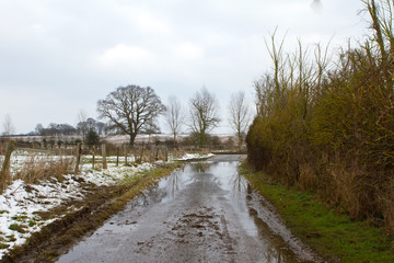 Fototapeta na wymiar rural road with low level winter flood water