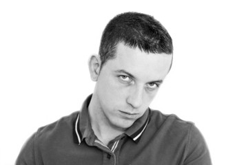 depressed man looking out to  one side