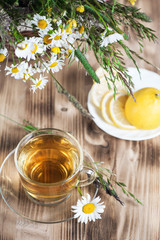 Herbal tea with camomile and lemons
