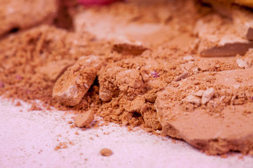 close up of a make up accessories-powder, eyeshadows, lipstick 