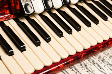 Red accordion, close up