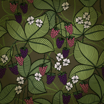 Seamless background with blackberry fruits and flowers. Eps10