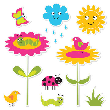 Nature stickers set, isolated design elements