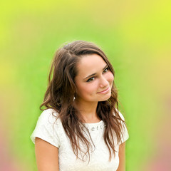 Naklejka premium closeup portrait of pretty tender beautiful young female face