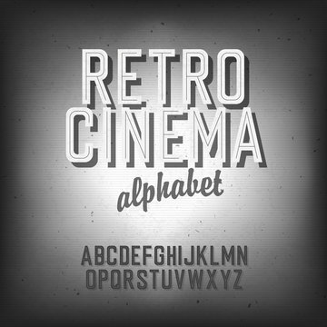 Old cinema styled alphabet. With textured background, vector, EP