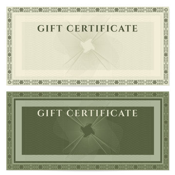 Gift Voucher (coupon) template with border. Green color