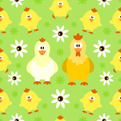 Seamless background with funny chicken