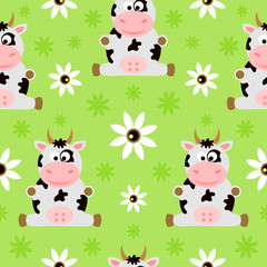 Seamless background cartoon with funny cow