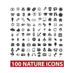 100 nature icons set, vector